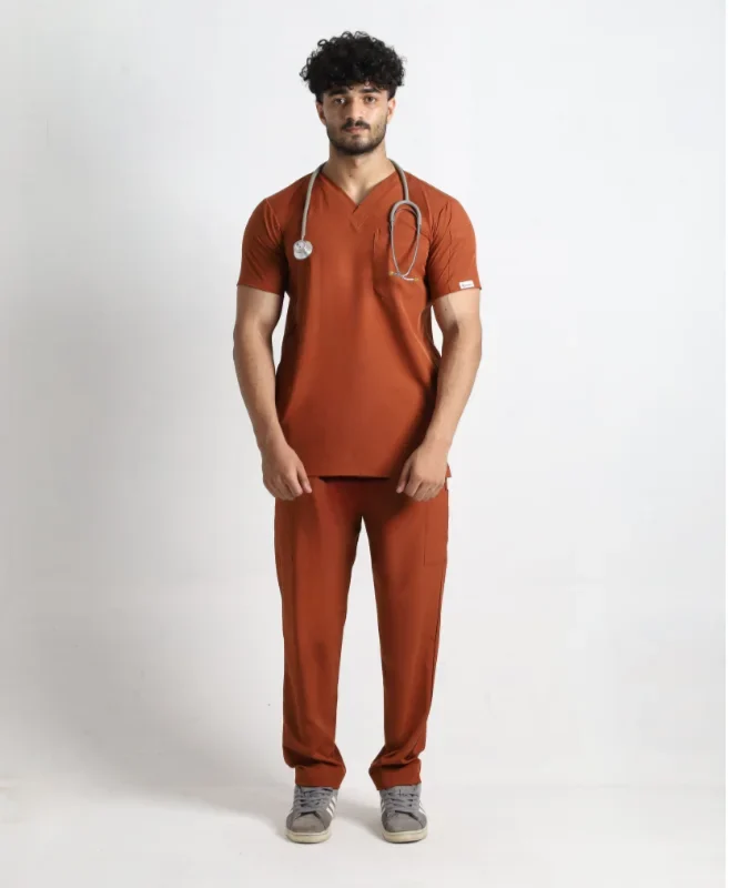 Men's Modern Rust-V-Neck Scrub