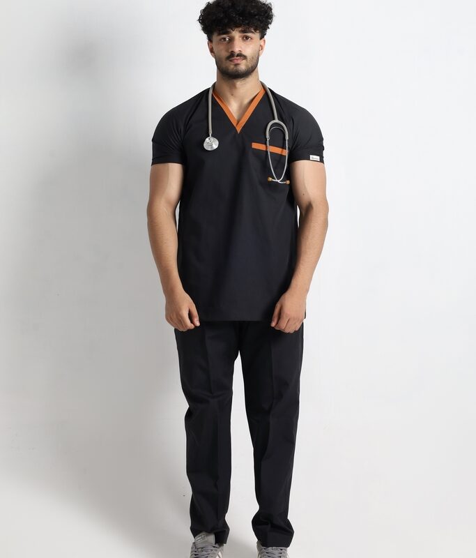 Black & Rust V-neck Performance Scrub
