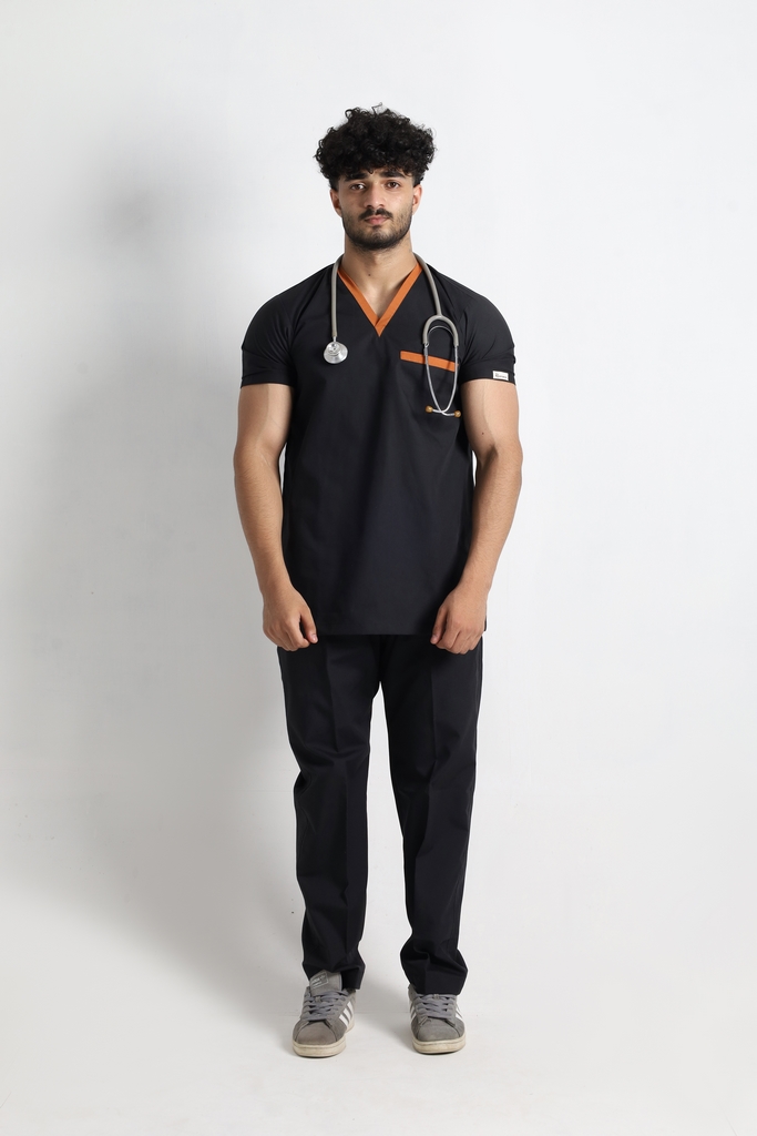 Black & Rust V-neck Performance Scrub