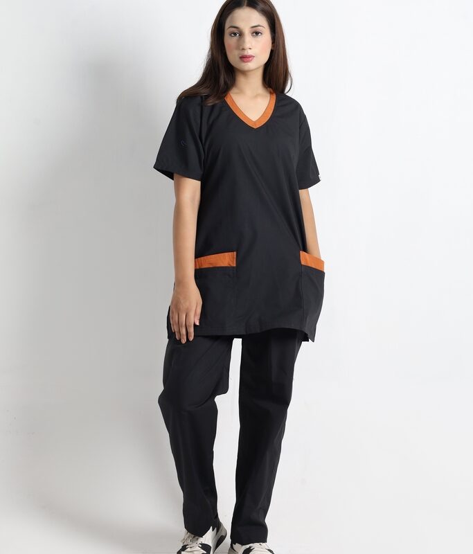 Black & Rust Cotton Polyester Women Scrub