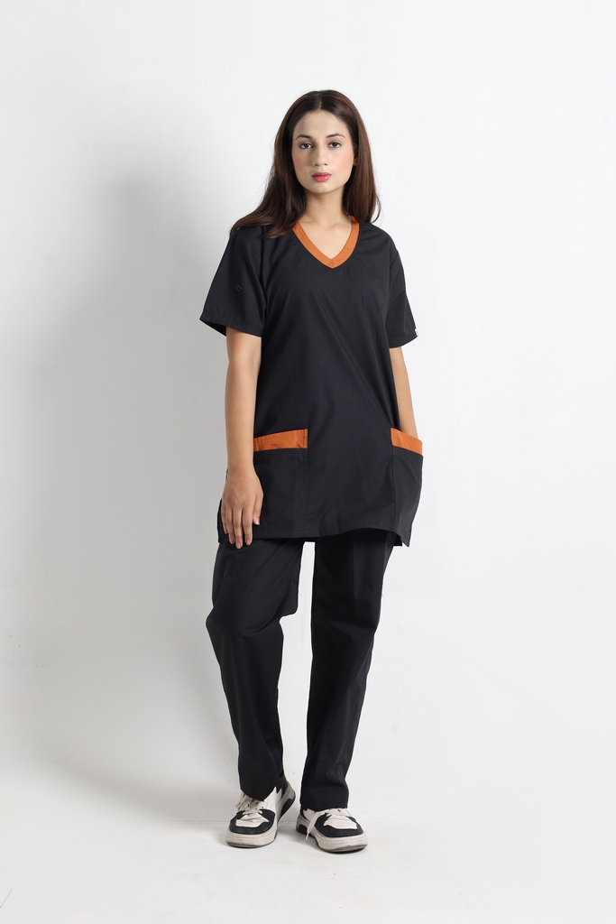 Black & Rust Cotton Polyester Women Scrub