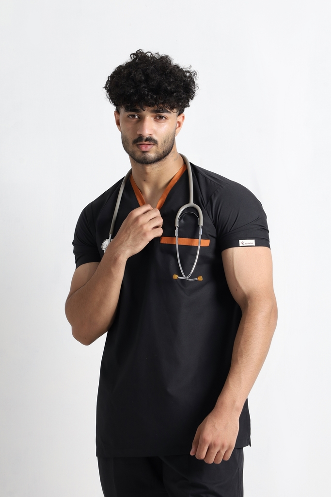 Black & Rust V-neck Performance Scrub - Image 3