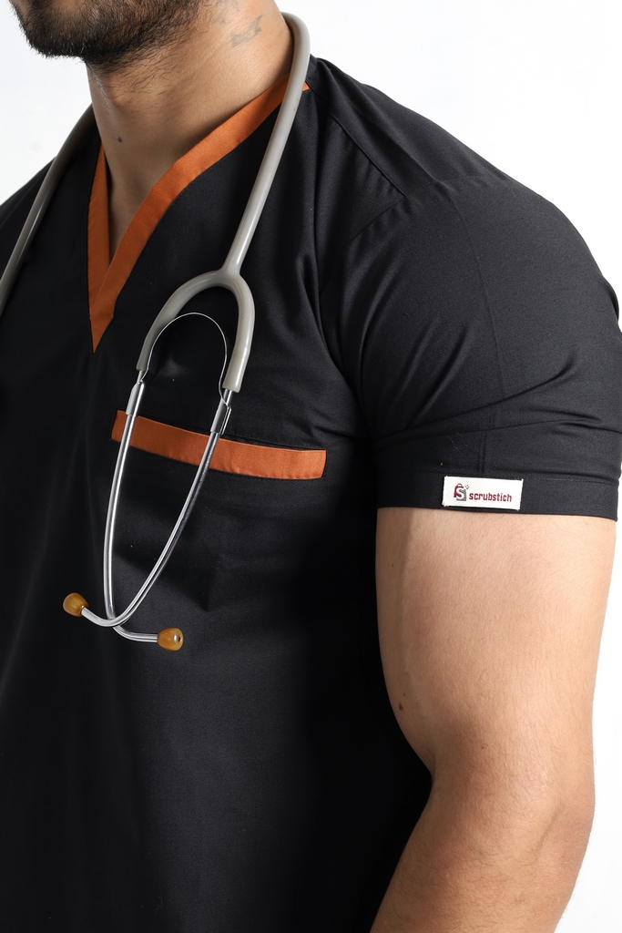 Black & Rust V-neck Performance Scrub - Image 4
