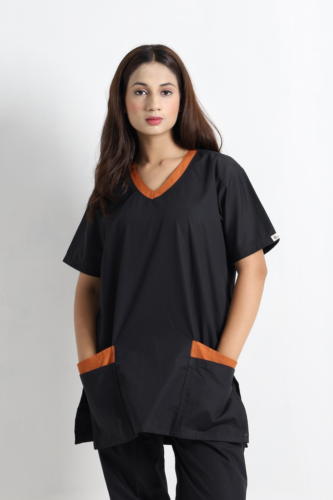 Black & Rust Cotton Polyester Women Scrub - Image 3