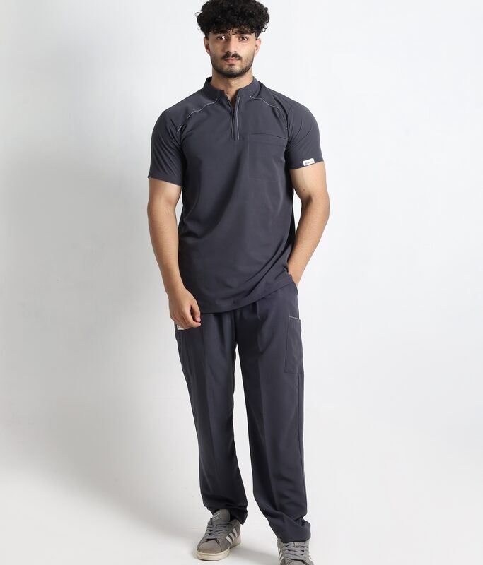 Grey Quarter-Zip-Ban Scrub