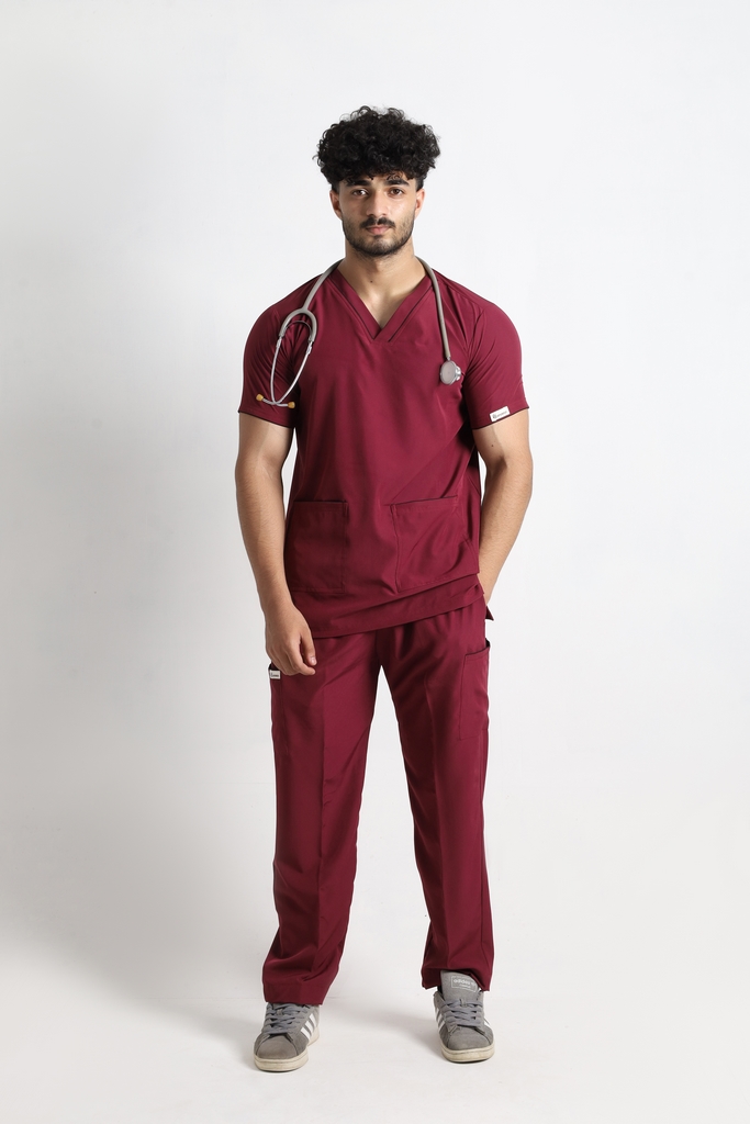 Maroon Classic V-Neck 6-Pocket Scrub