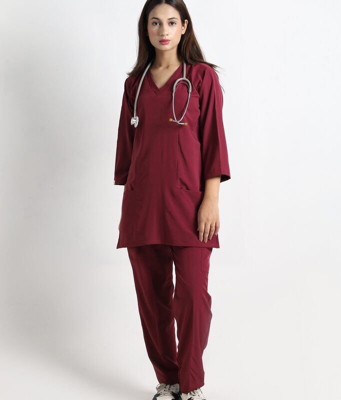 Women Maroon Classic V-Neck Performance Scrub