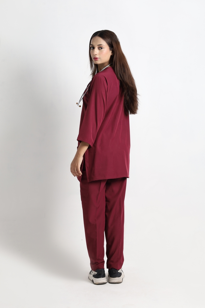Women Maroon Classic V-Neck Performance Scrub - Image 2