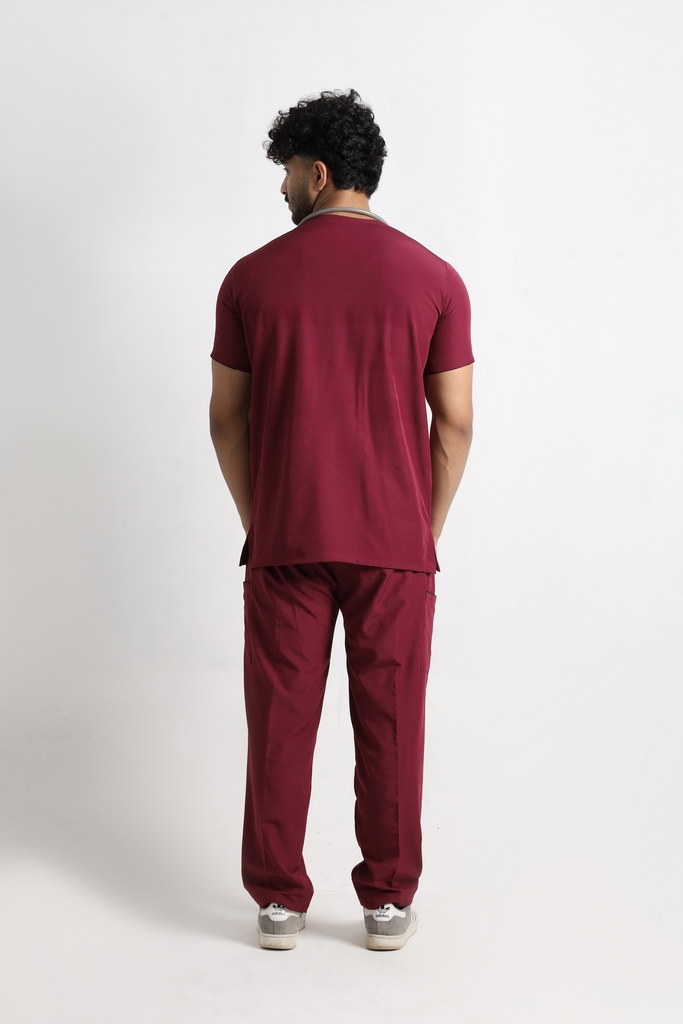 Maroon Classic V-Neck 6-Pocket Scrub - Image 2
