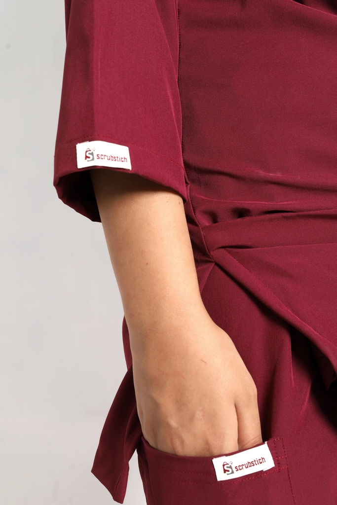 Women Maroon Classic V-Neck Performance Scrub - Image 4
