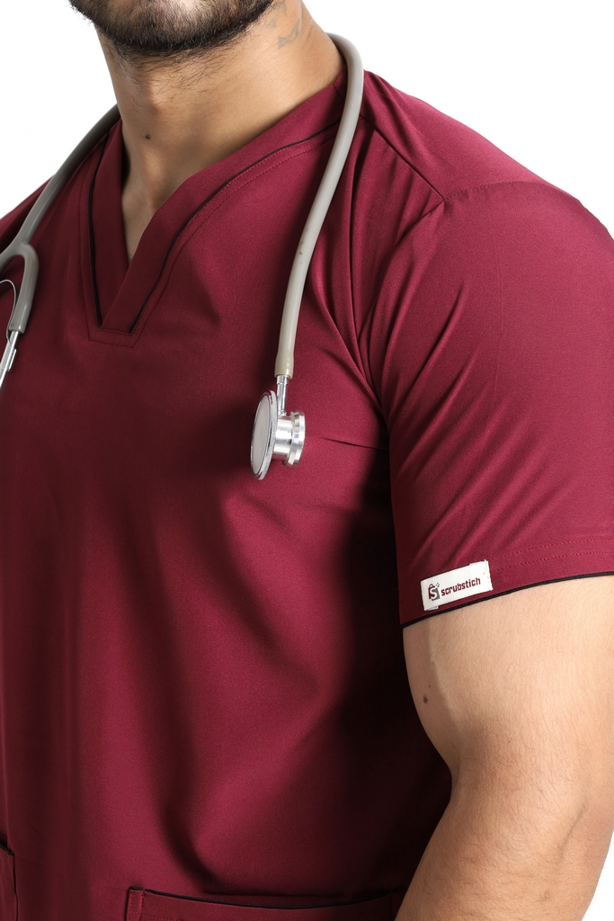 Maroon Classic V-Neck 6-Pocket Scrub - Image 4
