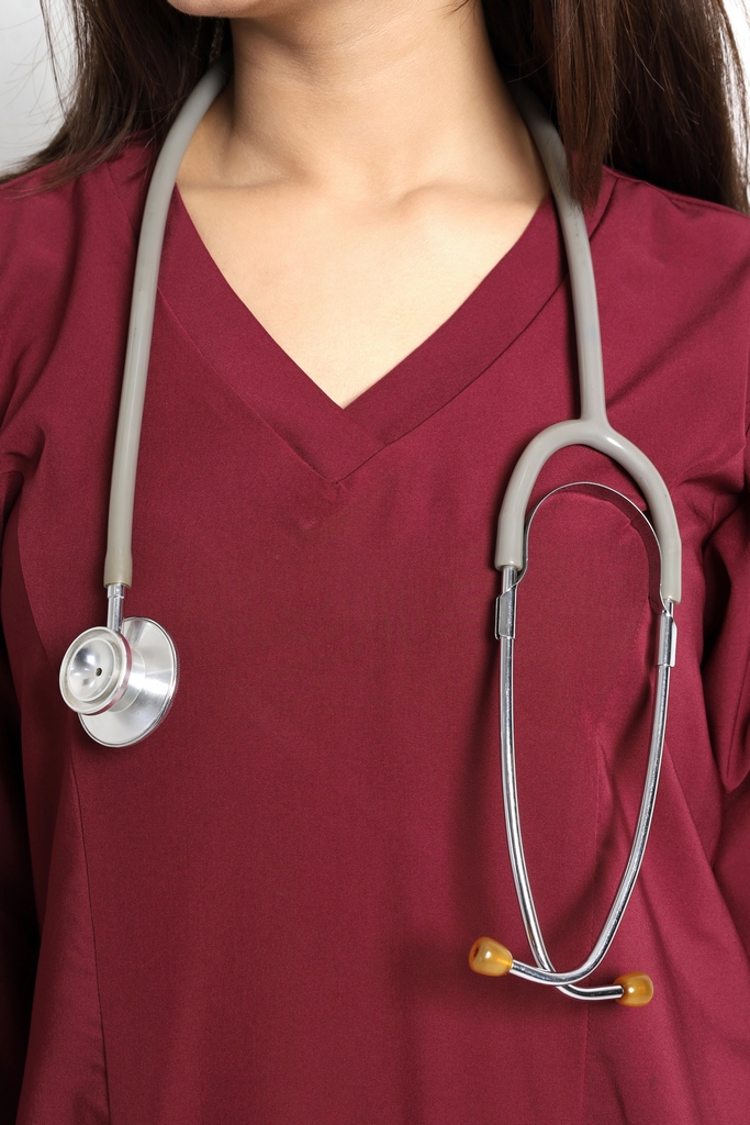 Women Maroon Classic V-Neck Performance Scrub - Image 5