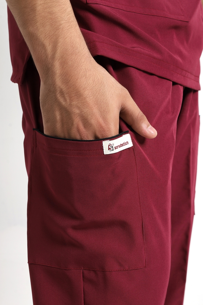 Maroon Classic V-Neck 6-Pocket Scrub - Image 5