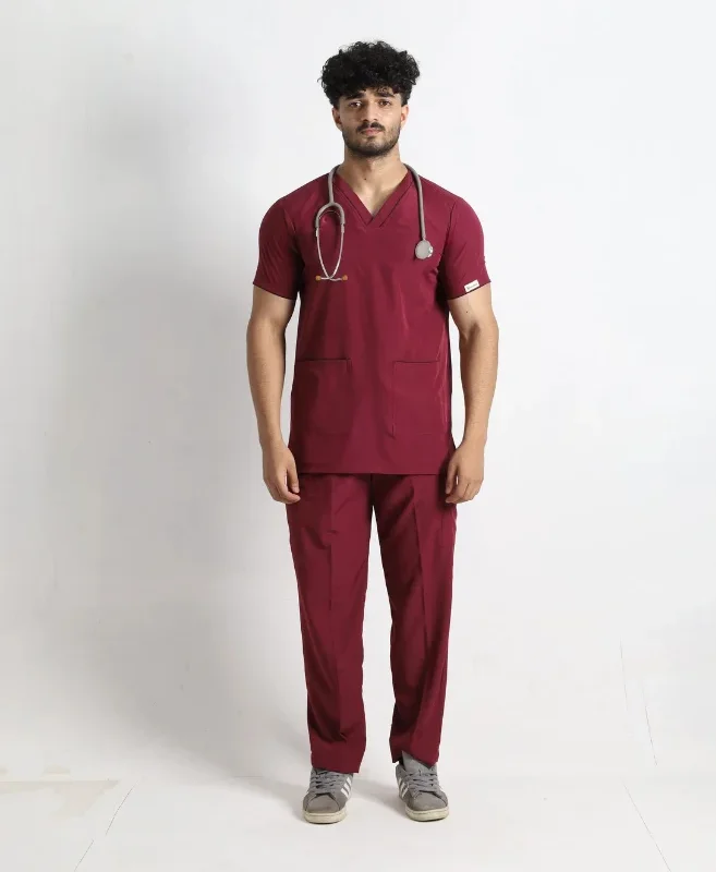 Maroon Classic V-Neck 6-Pocket Scrub