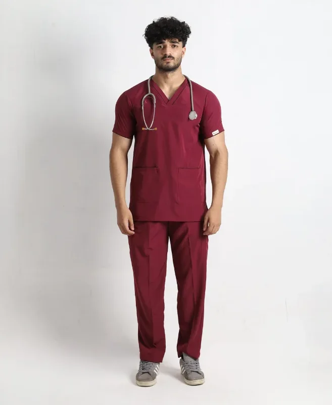 Maroon Classic V-Neck 6-Pocket Scrub
