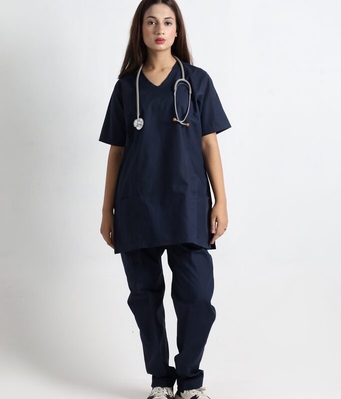 Classic Navy Short Sleeve Women V-Neck Scrubs