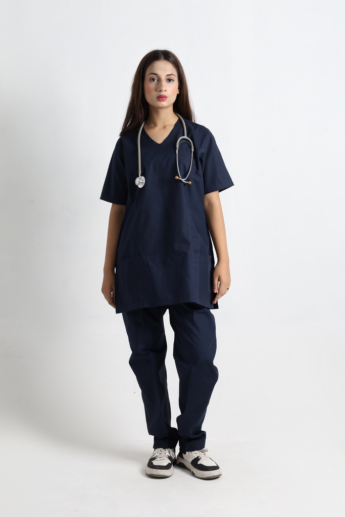 Classic Navy Short Sleeve Women V-Neck Scrubs