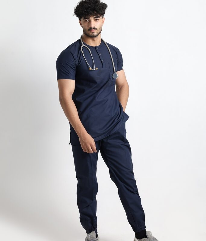Navy Henley Jogger Round Neck Scrubs