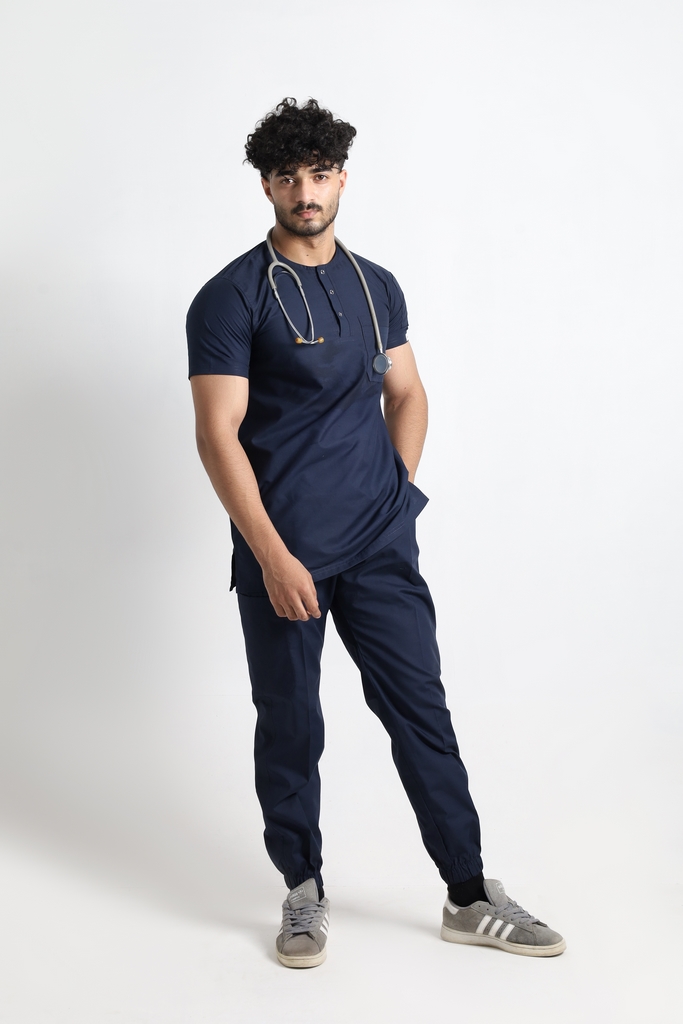 Navy Henley Jogger Round Neck Scrubs