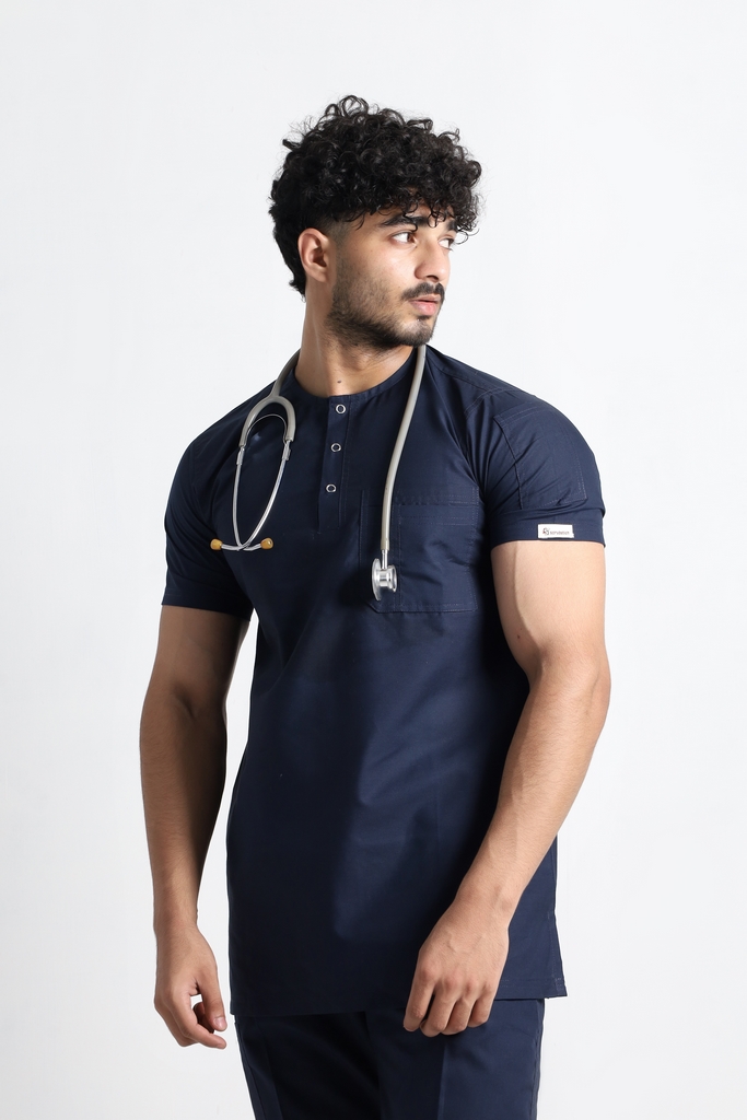 Navy Henley Jogger Round Neck Scrubs - Image 2