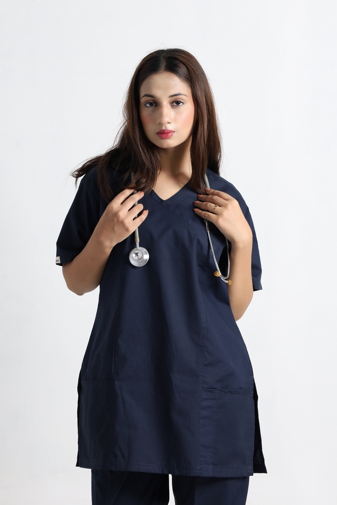 Classic Navy Short Sleeve Women V-Neck Scrubs - Image 3