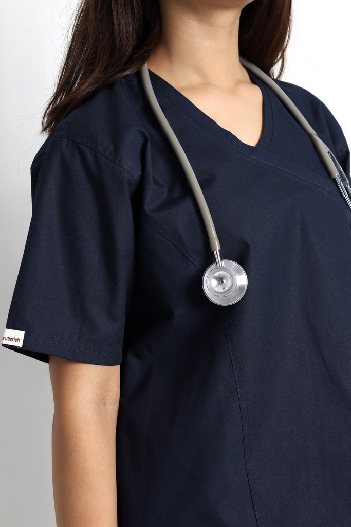 Classic Navy Short Sleeve Women V-Neck Scrubs - Image 4