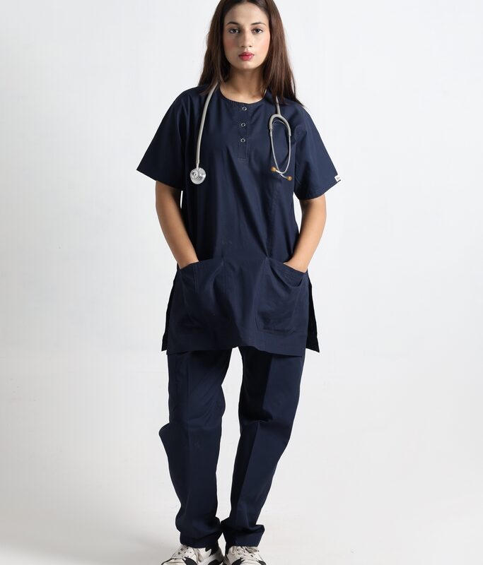 Navy Henley Button Neckline Women Scrubs
