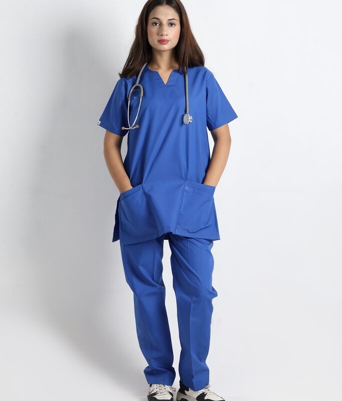 Royal Blue Short Sleeve Women V-Neck Scrubs