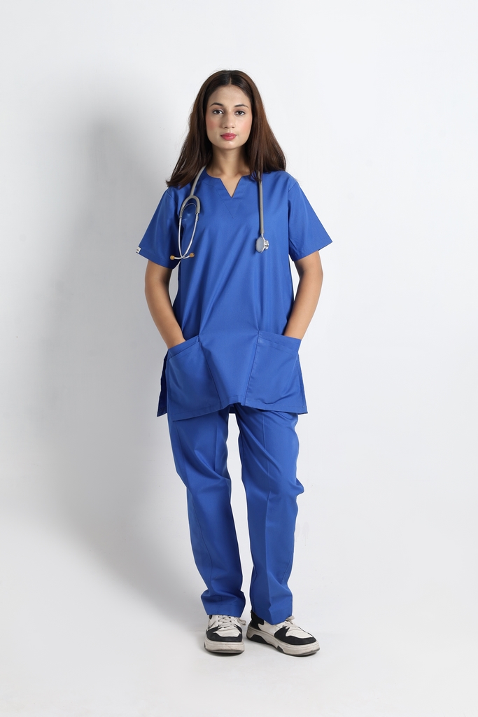 Royal Blue Short Sleeve Women V-Neck Scrubs