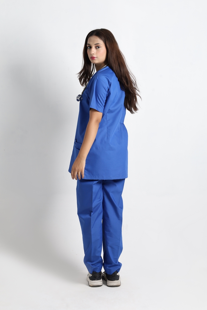 Royal Blue Short Sleeve Women V-Neck Scrubs - Image 2