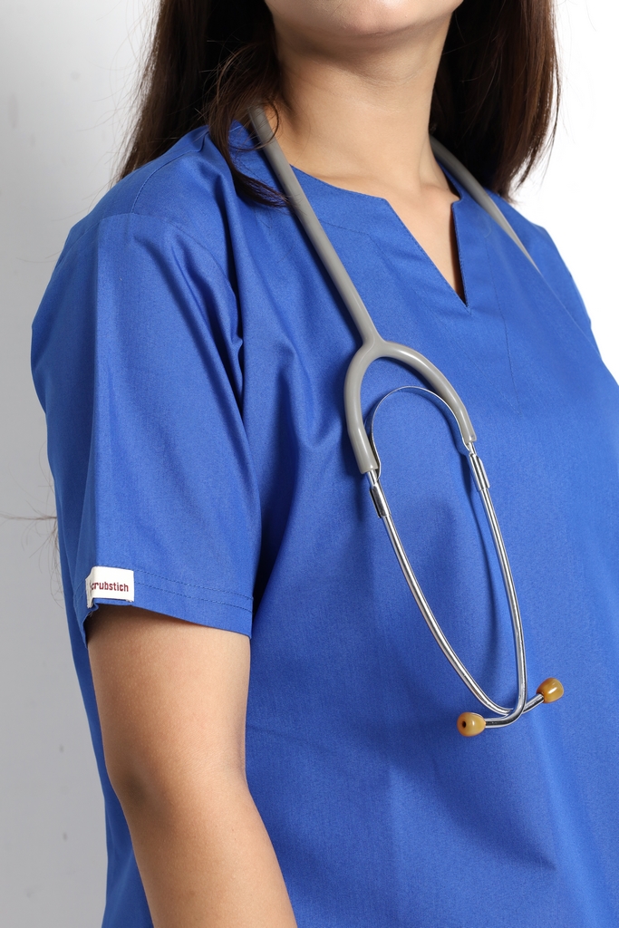 Royal Blue Short Sleeve Women V-Neck Scrubs - Image 4