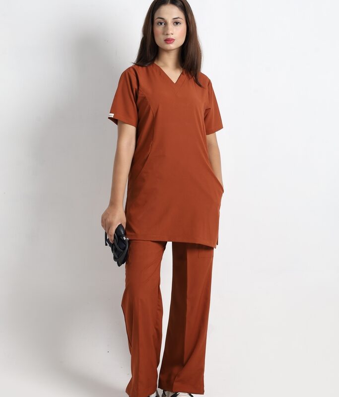 Rust Bell Bottom Women V-Neck Scrub