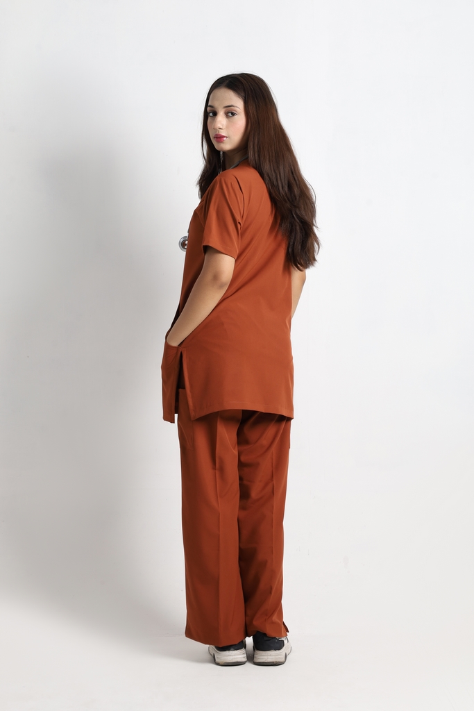 Rust Bell Bottom Women V-Neck Scrub - Image 2