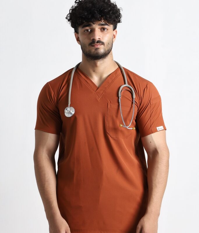 Men's Modern Rust-V-Neck Scrub