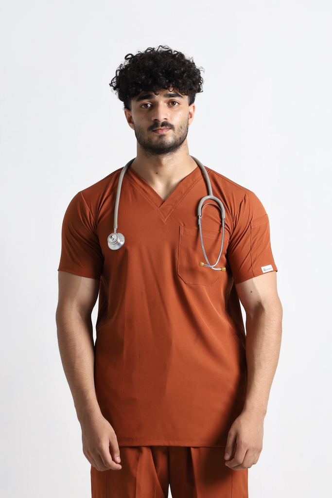 Men's Modern Rust-V-Neck Scrub