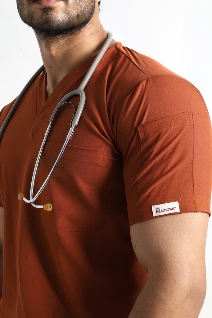 Men's Modern Rust-V-Neck Scrub - Image 3