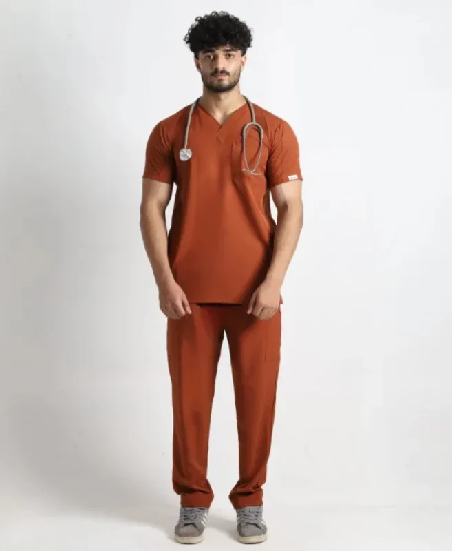 Men's Modern Rust-V-Neck Scrub